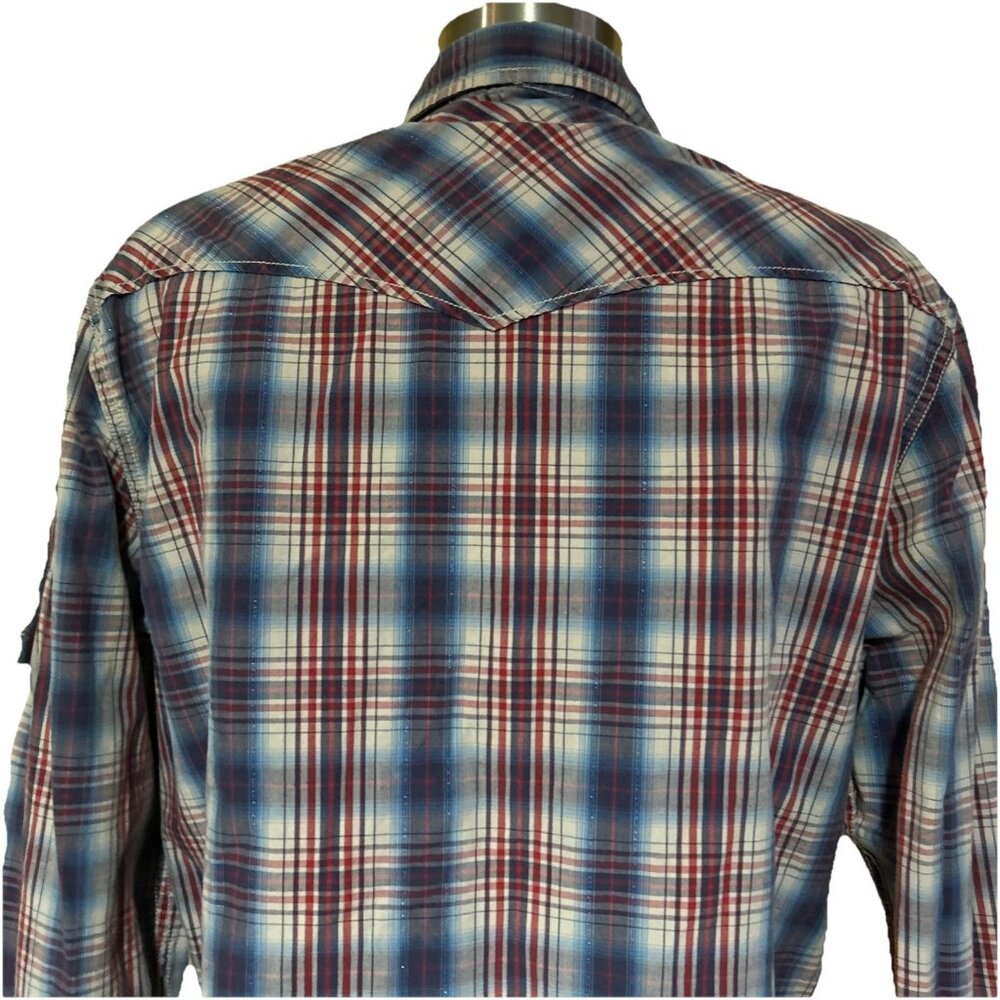 VTG Lucky Brand Western Shirt Womens M Cowgirl Pearl Snap Plaid Tiger Patch - Picture 14 of 16
